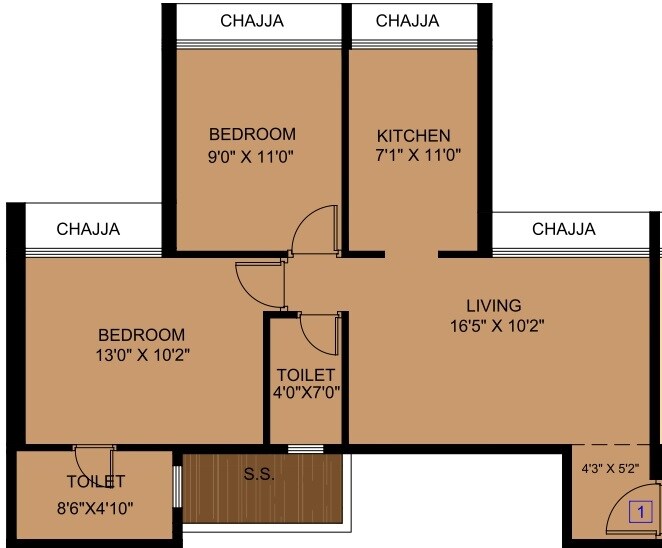 2 BHK 552 Sq. Ft. Apartment