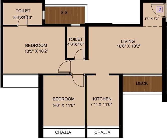 2 BHK 618 Sq. Ft. Apartment