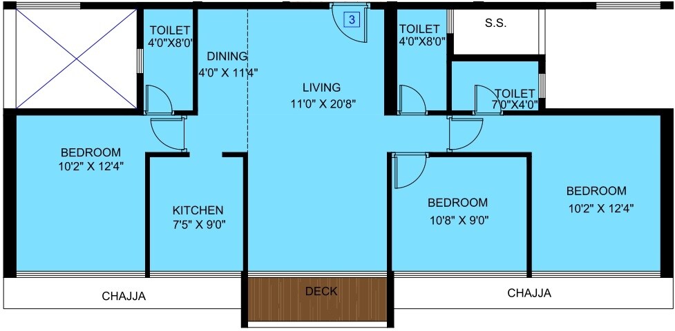 3 BHK 867 Sq. Ft. Apartment