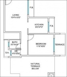 Floor plan of 1 BHK 712 Sq. Ft. Apartment in Sawan Heritage, Navi Mumbai