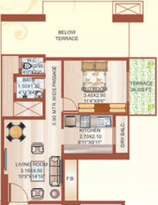 Floor plan of 1 BHK 724 Sq. Ft. Apartment in Sawan Heritage, Navi Mumbai