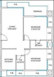 Floor plan of 2 BHK 1048 Sq. Ft. Apartment in Sawan Heritage, Navi Mumbai