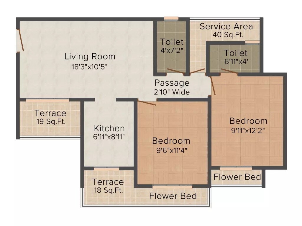 Floor plan of 2 BHK 1066 Sq. Ft. Apartment in Sawan Heritage, Navi Mumbai