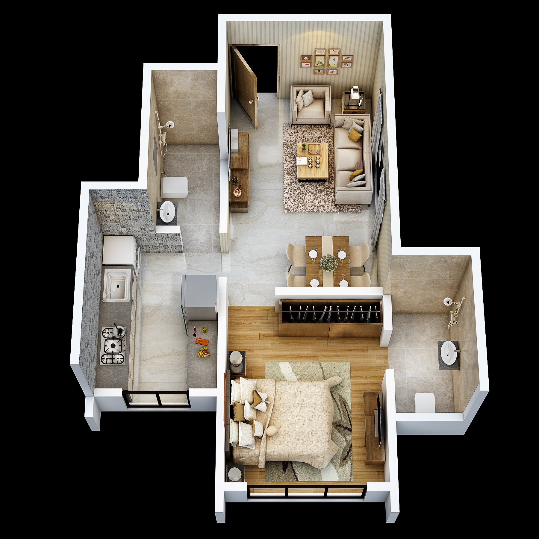 Floor plan of 1 BHK 402 Sq. Ft. Apartment in SB Riverstone, Navi Mumbai
