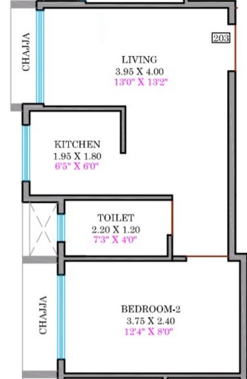 Floor plan of 1 BHK 256 Sq. Ft. Apartment in SD Infra Homes, Navi Mumbai