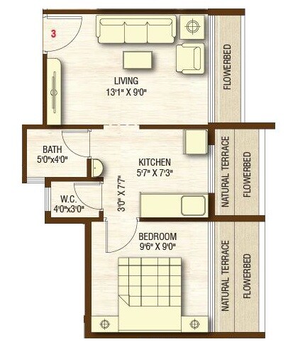 Floor plan of 1 BHK 187 Sq. Ft. Apartment in Surana Sarovar, Navi Mumbai