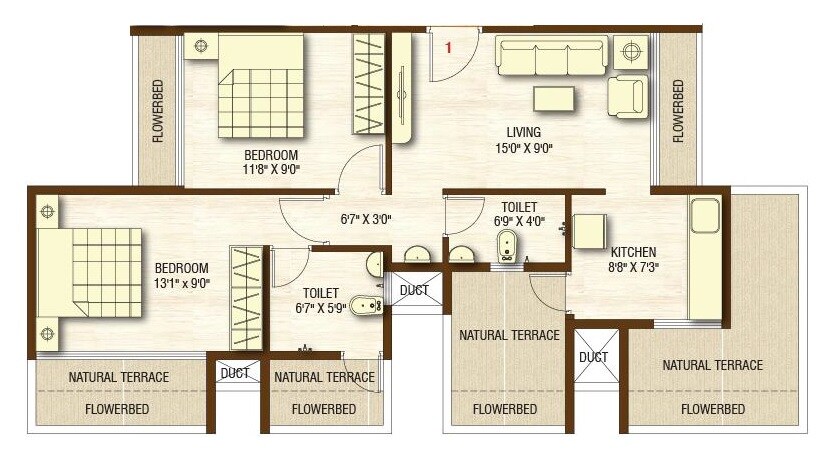 Floor plan of 2 BHK 395 Sq. Ft. Apartment in Surana Sarovar, Navi Mumbai