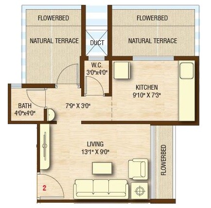 Floor plan of 180 Sq. Ft. Studio in Surana Sarovar, Navi Mumbai