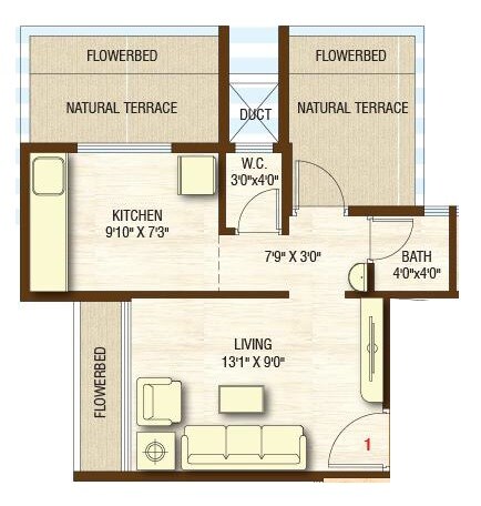 Floor plan of 177 Sq. Ft. Studio in Surana Sarovar, Navi Mumbai