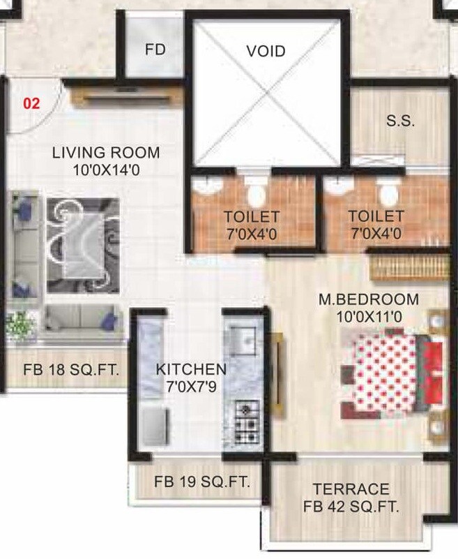 Floor plan of 1 BHK 299 Sq. Ft. Apartment in Sejal Suyash Galaxy, Navi Mumbai
