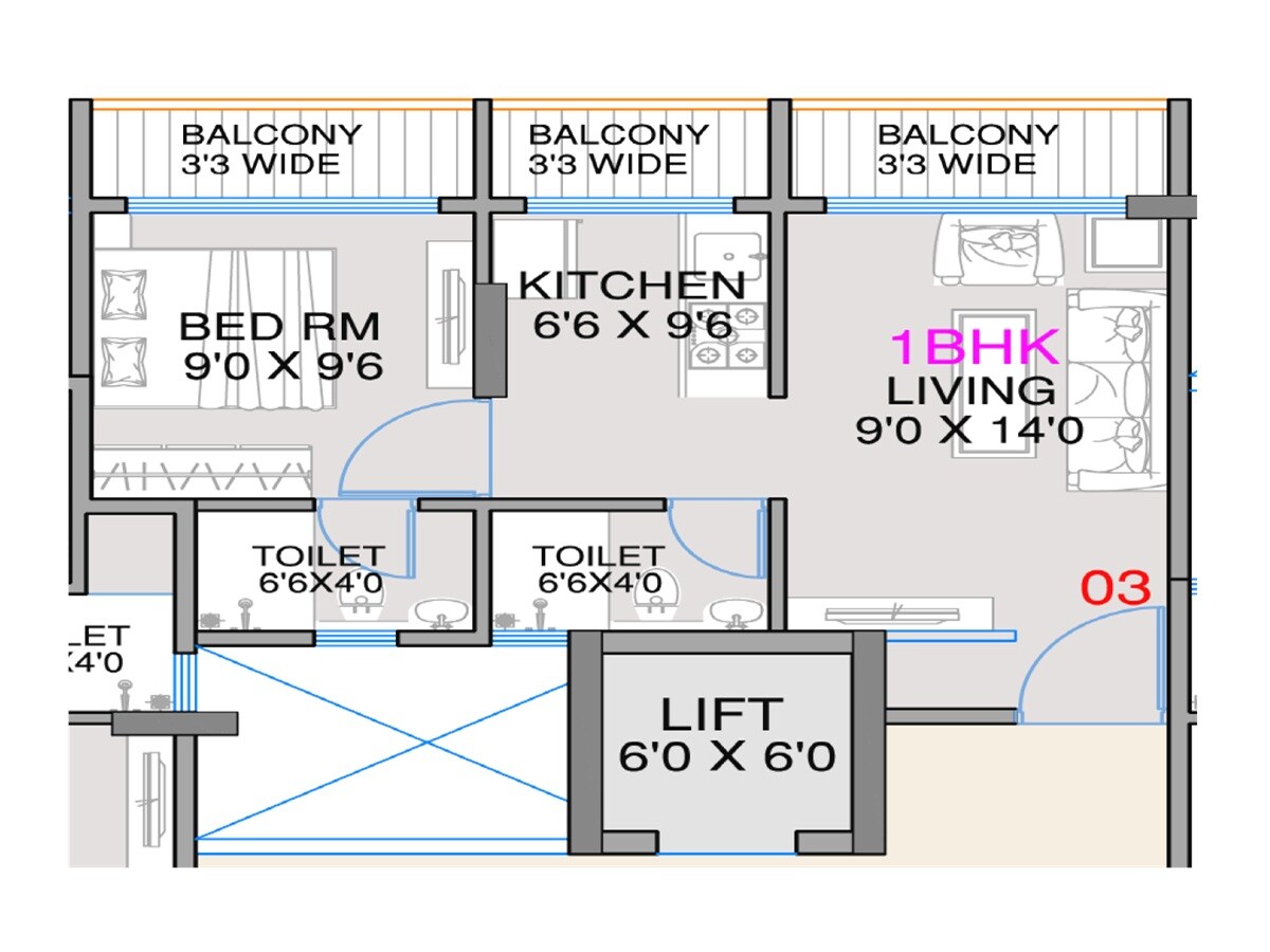 Floor plan of 1 BHK 366 Sq. Ft. Apartment in Shagun Avenue 7, Navi Mumbai