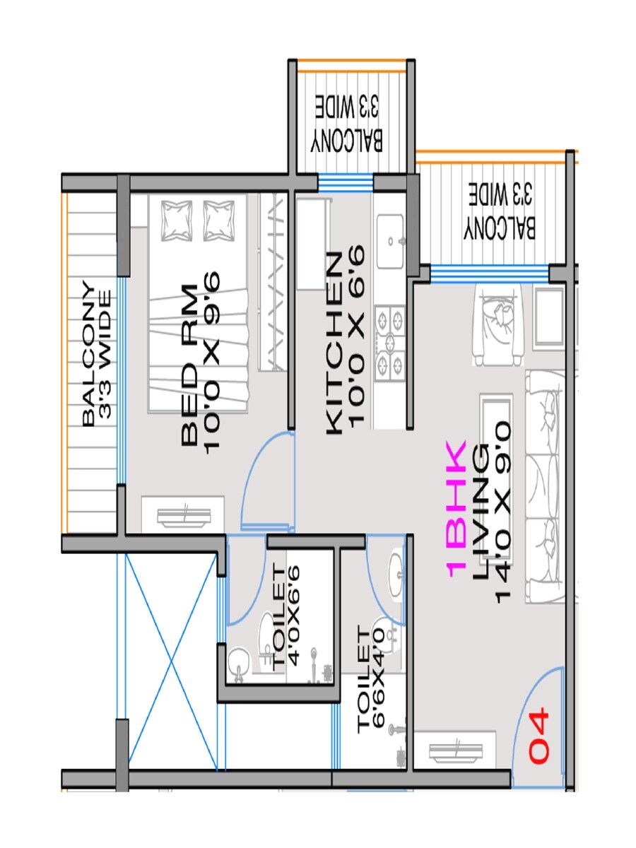 Floor plan of 1 BHK 390 Sq. Ft. Apartment in Shagun Avenue 7, Navi Mumbai