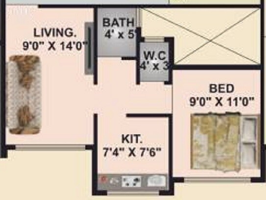 Floor plan of 1 BHK 317 Sq. Ft. Apartment in Shagun Prestige, Navi Mumbai