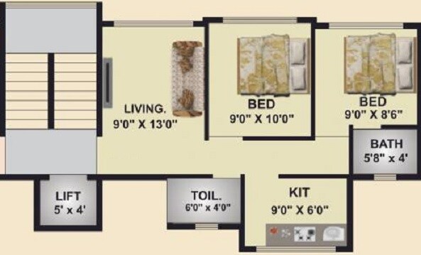 Floor plan of 2 BHK 396 Sq. Ft. Apartment in Shagun Prestige, Navi Mumbai