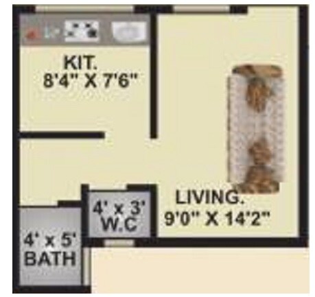 Floor plan of 187 Sq. Ft. Studio in Shagun Prestige, Navi Mumbai
