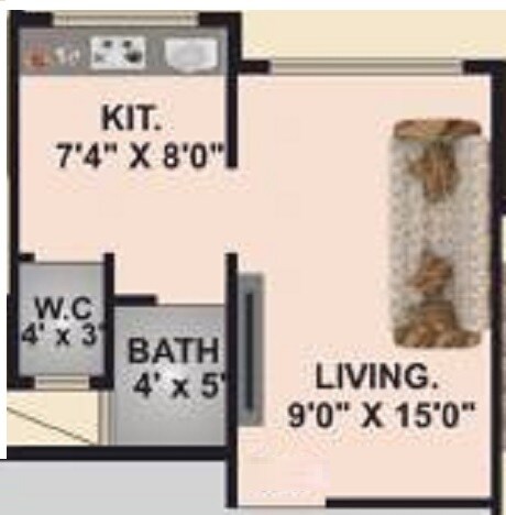 Floor plan of 261 Sq. Ft. Studio in Shagun Prestige, Navi Mumbai