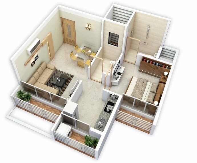 1 BHK 309 Sq. Ft. Apartment