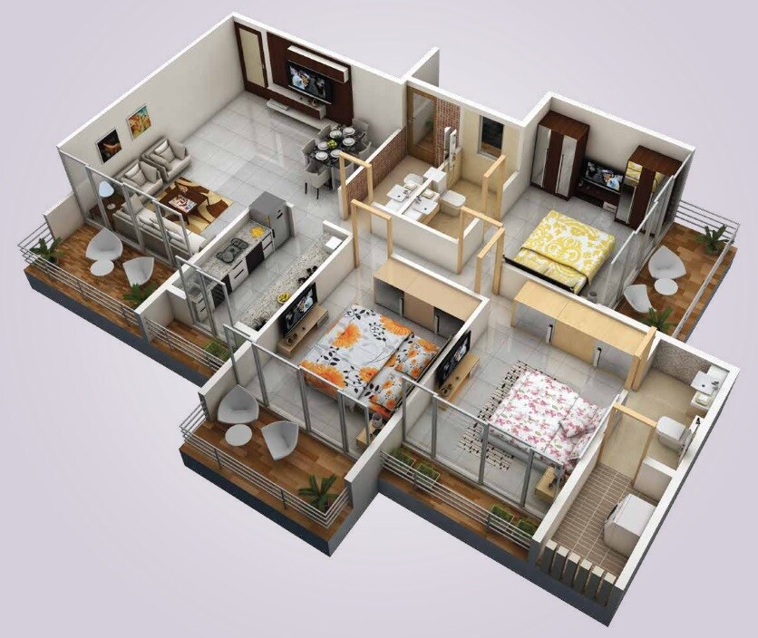 Floor plan of 3 BHK 632 Sq. Ft. Apartment in Shagun White Woods, Navi Mumbai