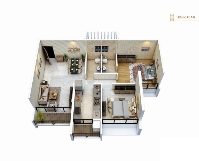 Floor plan of 2 BHK 646 Sq. Ft. Apartment in Shakti One Luxuria, Navi Mumbai