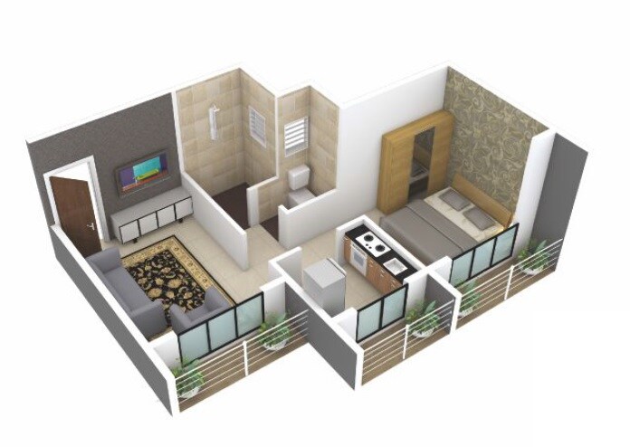 Floor plan of 1 BHK 318 Sq. Ft. Apartment in Shakti The Green Orchid, Navi Mumbai