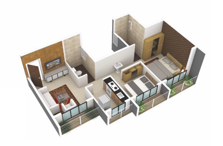 Floor plan of 2 BHK 468 Sq. Ft. Apartment in Shakti The Green Orchid, Navi Mumbai