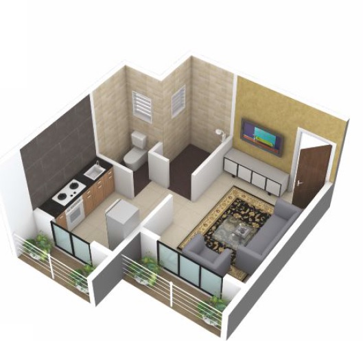 Floor plan of 275 Sq. Ft. Studio in Shakti The Green Orchid, Navi Mumbai