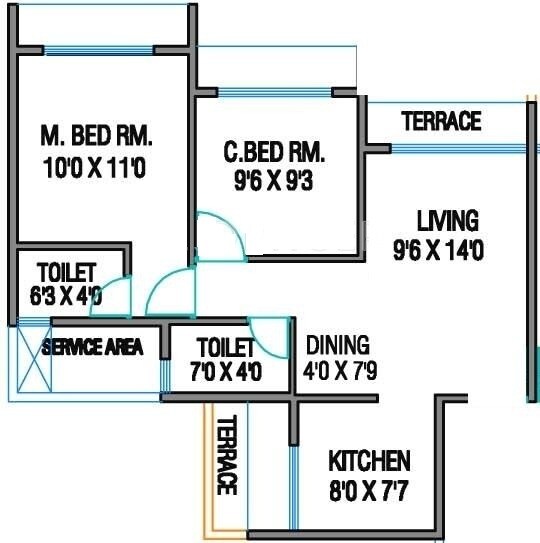 2 BHK 990 Sq. Ft. Apartment