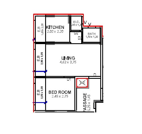 Floor plan of 1 BHK 311 Sq. Ft. Apartment in Shanmukhi Alayam, Navi Mumbai