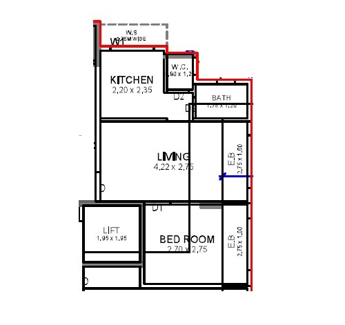 Floor plan of 1 BHK 356 Sq. Ft. Apartment in Shanmukhi Alayam, Navi Mumbai