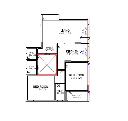 Floor plan of 2 BHK 507 Sq. Ft. Apartment in Shanmukhi Alayam, Navi Mumbai