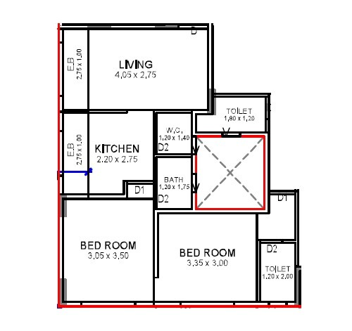 Floor plan of 2 BHK 537 Sq. Ft. Apartment in Shanmukhi Alayam, Navi Mumbai
