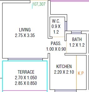 Floor plan of 1 BHK 360 Sq. Ft. Apartment in Shanti Harmony, Navi Mumbai