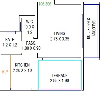 Floor plan of 1 BHK 640 Sq. Ft. Apartment in Shanti Harmony, Navi Mumbai
