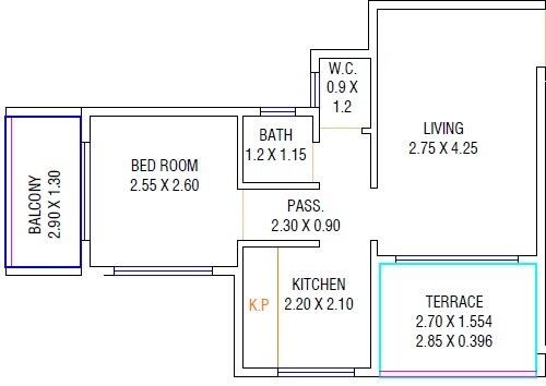 Floor plan of 1 BHK 665 Sq. Ft. Apartment in Shanti Harmony, Navi Mumbai