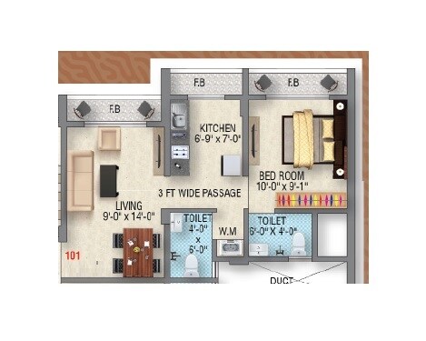 Floor plan of 1 BHK 334 Sq. Ft. Apartment in Shelter Dream, Navi Mumbai