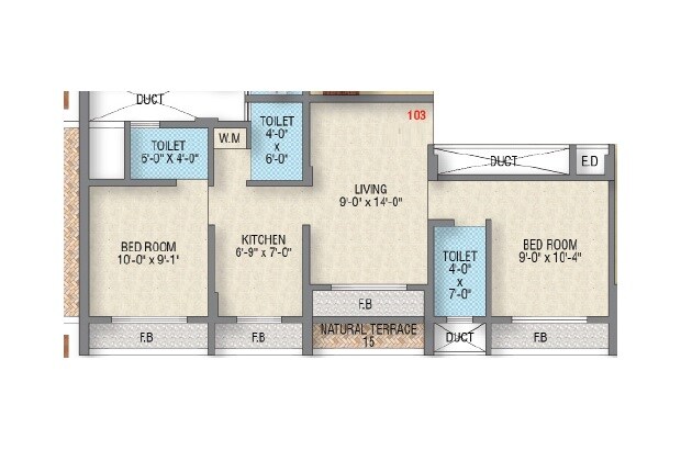 Floor plan of 2 BHK 441 Sq. Ft. Apartment in Shelter Dream, Navi Mumbai