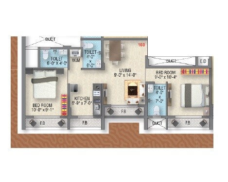 Floor plan of 2 BHK 450 Sq. Ft. Apartment in Shelter Dream, Navi Mumbai