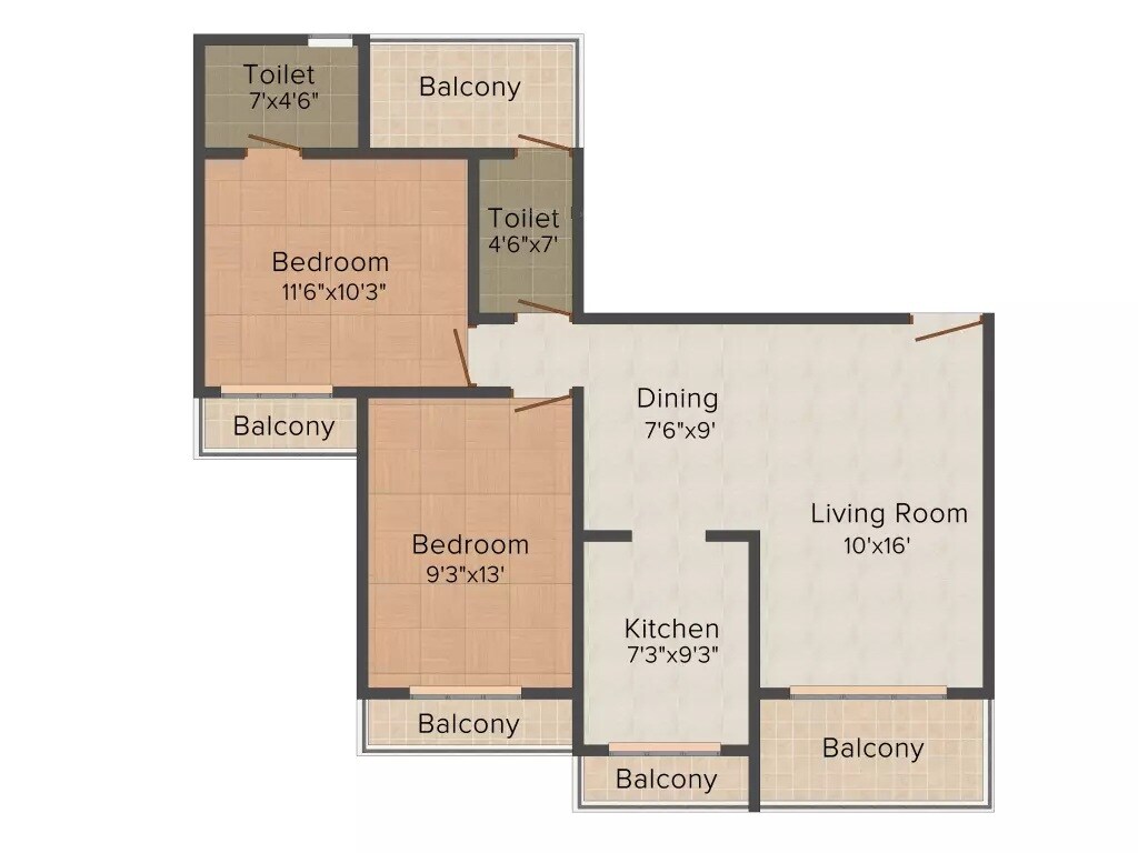 Floor plan of 2 BHK 1112 Sq. Ft. Apartment in Shelton Vista, Navi Mumbai