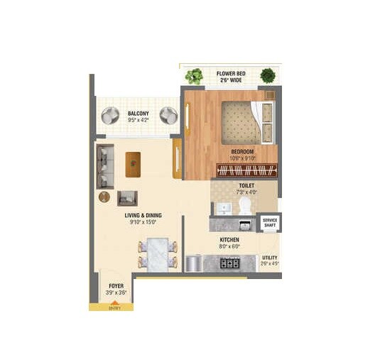 Floor plan of 1 BHK 302 Sq. Ft. Apartment in Sheltrex Smart Phone City, Navi Mumbai