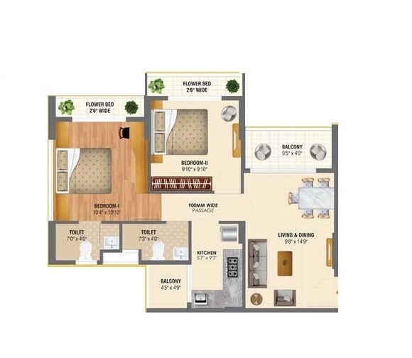 Floor plan of 2 BHK 429 Sq. Ft. Apartment in Sheltrex Smart Phone City, Navi Mumbai