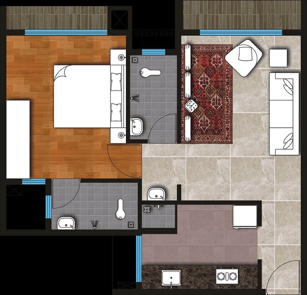 Floor plan of 1 BHK 389 Sq. Ft. Apartment in Shibam Burhani Park, Navi Mumbai