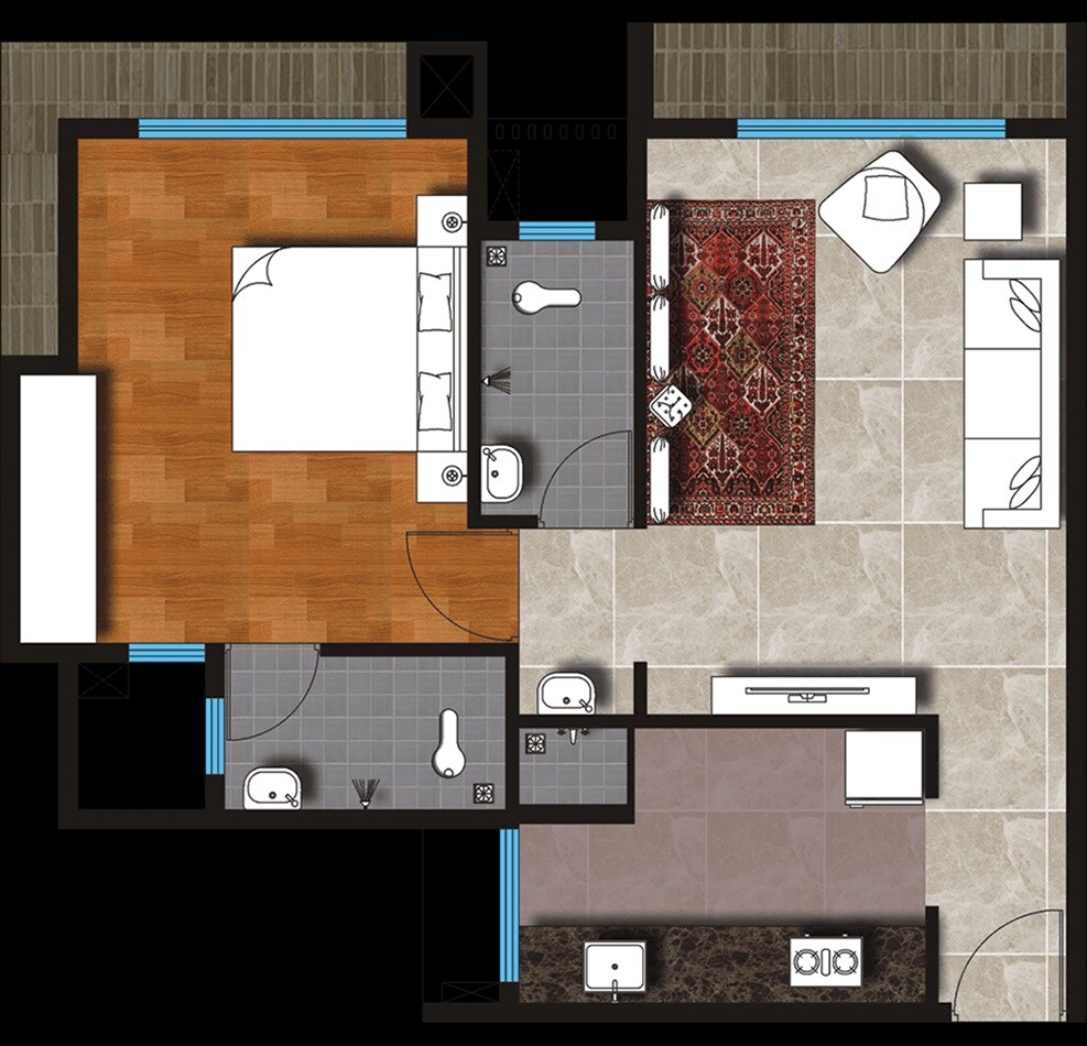 Floor plan of 1 BHK 430 Sq. Ft. Apartment in Shibam Burhani Park, Navi Mumbai