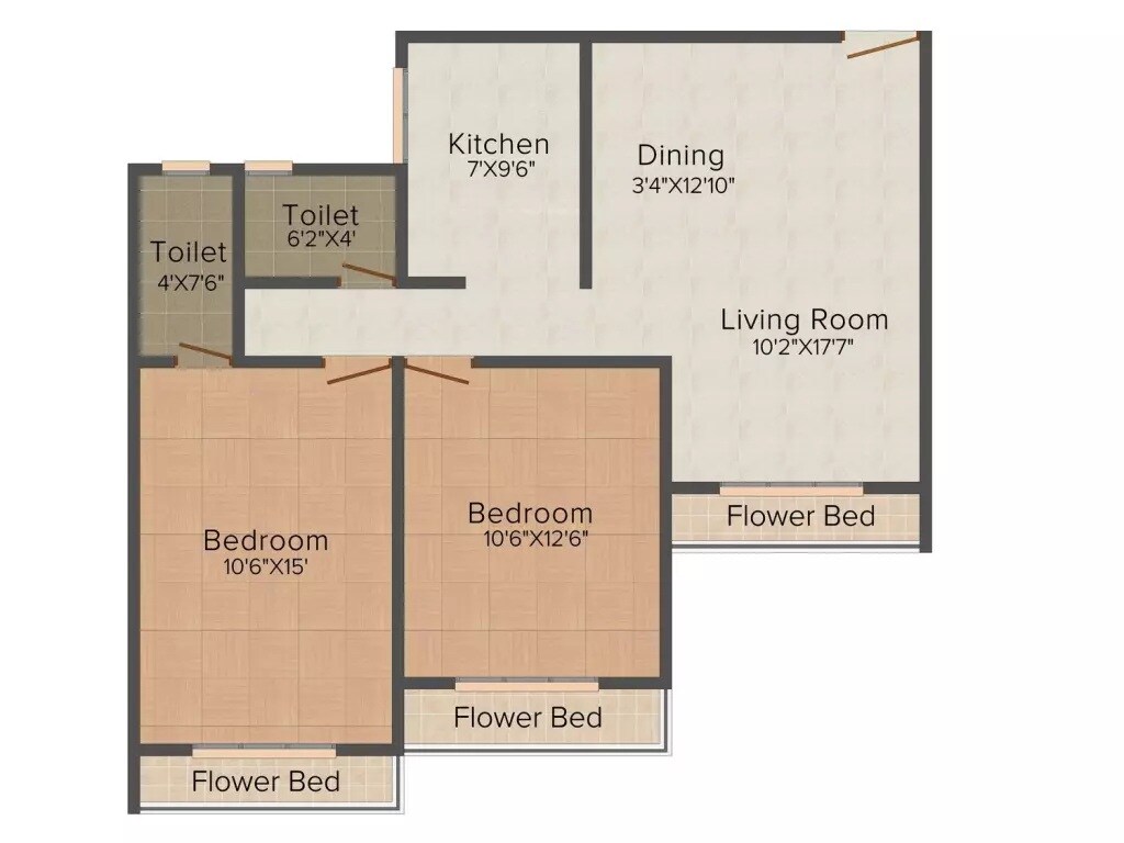 Floor plan of 2 BHK 624 Sq. Ft. Apartment in Shikara Estates Ii, Navi Mumbai
