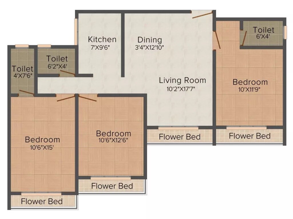 Floor plan of 3 BHK 721 Sq. Ft. Apartment in Shikara Estates Ii, Navi Mumbai