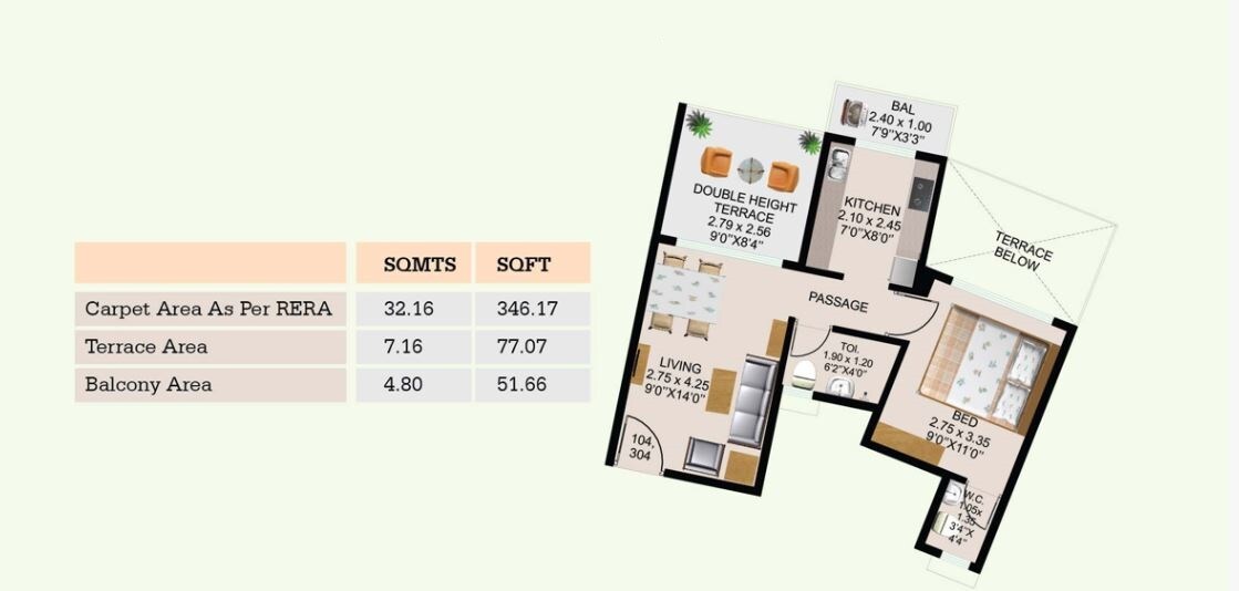 1 BHK 346 Sq. Ft. Apartment