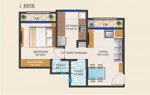 Floor plan of 1 BHK 610 Sq. Ft. Apartment in Shikara Palace Gardan, Navi Mumbai