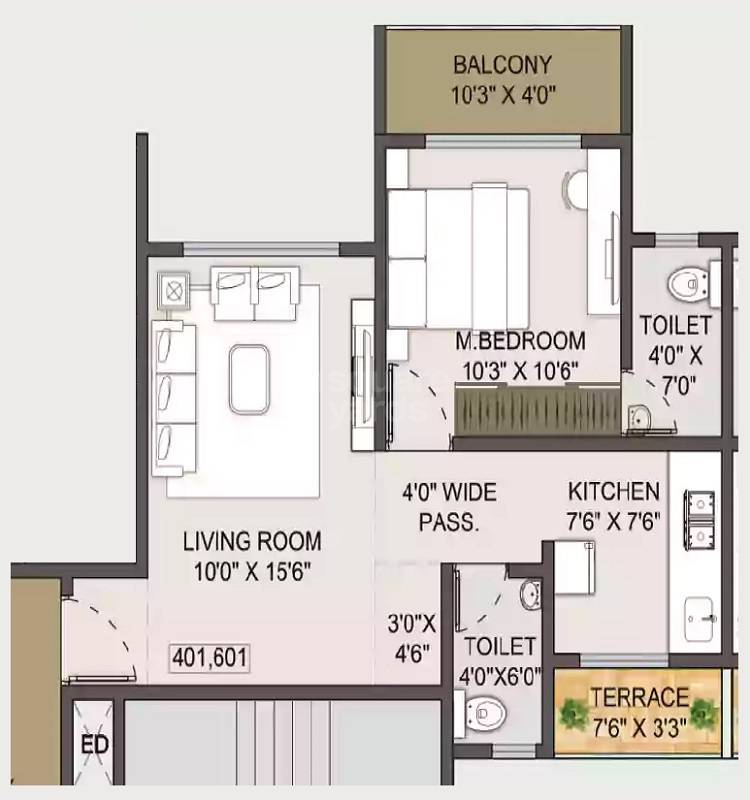 Floor plan of 1 BHK 462 Sq. Ft. Apartment in Shikara Pride, Navi Mumbai