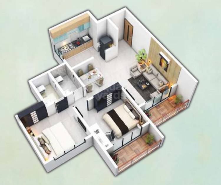 Floor plan of 2 BHK 591 Sq. Ft. Apartment in Shikara Pride, Navi Mumbai