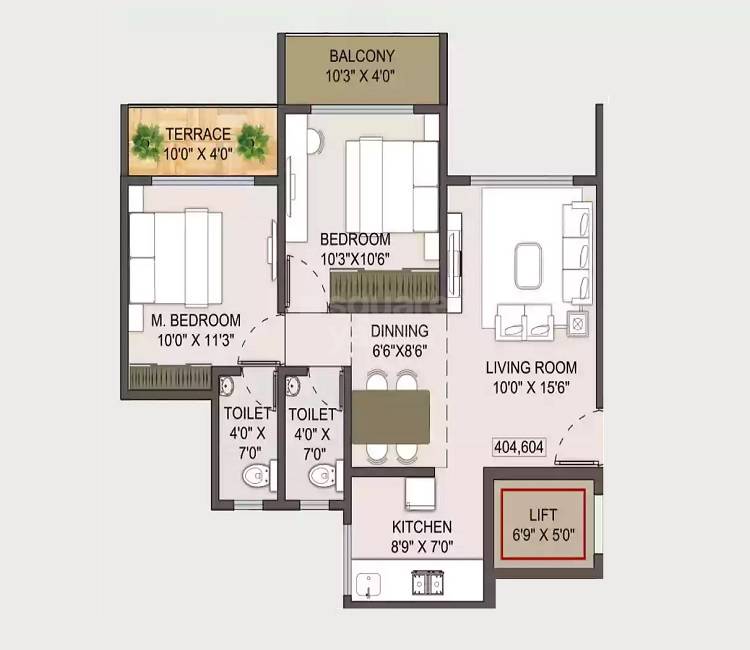 2 BHK 624 Sq. Ft. Apartment