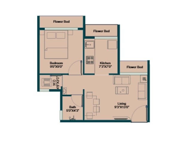 Floor plan of 1 BHK 290 Sq. Ft. Apartment in Shikhar The Orbis, Navi Mumbai